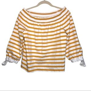 J. Crew Yellow & White Striped Off Shoulder Top Size Medium